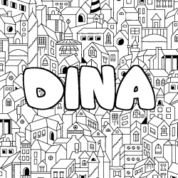Coloriage prénom DINA - décor Ville