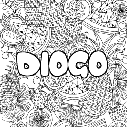 Coloriage prénom DIOGO - décor Mandala fruits