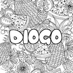 Coloriage pr&eacute;nom DIOGO - d&eacute;cor Mandala fruits