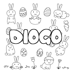 Coloriage prénom DIOGO - décor Paques