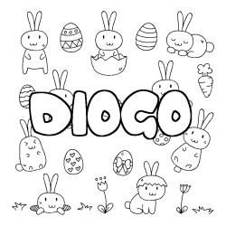 Coloriage pr&eacute;nom DIOGO - d&eacute;cor Paques