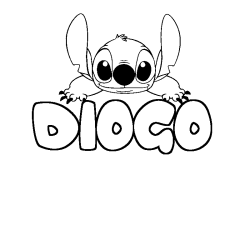Coloriage prénom DIOGO - décor Stitch