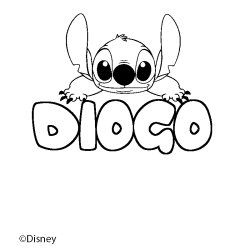Coloriage pr&eacute;nom DIOGO - d&eacute;cor Stitch