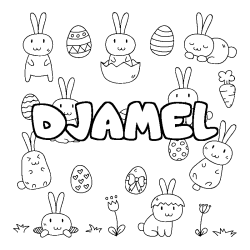 Coloriage pr&eacute;nom DJAMEL - d&eacute;cor Paques