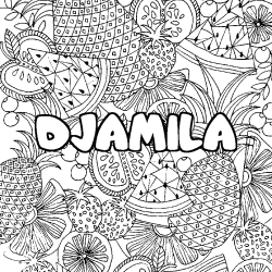 Coloriage prénom DJAMILA - décor Mandala fruits