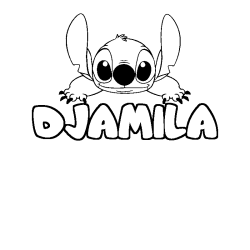 Coloriage prénom DJAMILA - décor Stitch