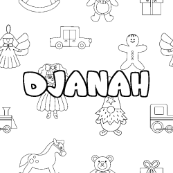 Coloriage prénom DJANAH - décor Jouets