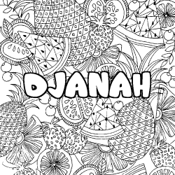 Coloriage prénom DJANAH - décor Mandala fruits