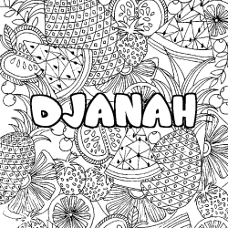Coloriage pr&eacute;nom DJANAH - d&eacute;cor Mandala fruits