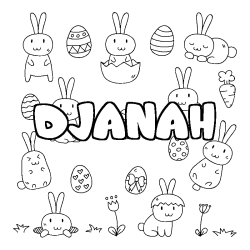 Coloriage pr&eacute;nom DJANAH - d&eacute;cor Paques
