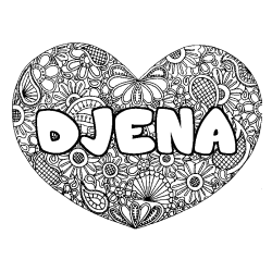 Coloriage pr&eacute;nom DJENA - d&eacute;cor Mandala coeur