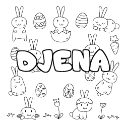 Coloriage pr&eacute;nom DJENA - d&eacute;cor Paques