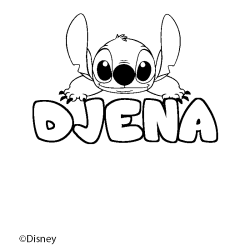 Coloriage pr&eacute;nom DJENA - d&eacute;cor Stitch
