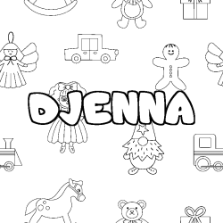 Coloriage prénom DJENNA - décor Jouets