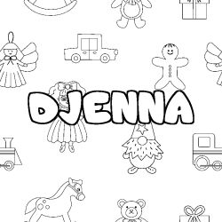 Coloriage pr&eacute;nom DJENNA - d&eacute;cor Jouets