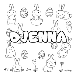 Coloriage prénom DJENNA - décor Paques