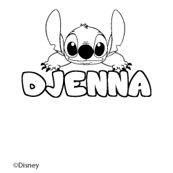 Coloriage pr&eacute;nom DJENNA - d&eacute;cor Stitch