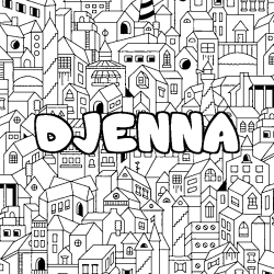 Coloriage prénom DJENNA - décor Ville