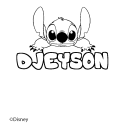 Coloriage pr&eacute;nom DJEYSON - d&eacute;cor Stitch