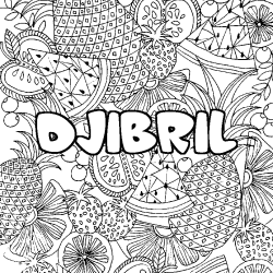 Coloriage pr&eacute;nom DJIBRIL - d&eacute;cor Mandala fruits