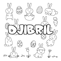 Coloriage pr&eacute;nom DJIBRIL - d&eacute;cor Paques