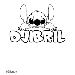 Coloriage pr&eacute;nom DJIBRIL - d&eacute;cor Stitch