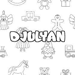 Coloriage prénom DJULYAN - décor Jouets