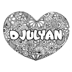 Coloriage pr&eacute;nom DJULYAN - d&eacute;cor Mandala coeur