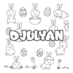 Coloriage pr&eacute;nom DJULYAN - d&eacute;cor Paques