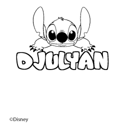 Coloriage pr&eacute;nom DJULYAN - d&eacute;cor Stitch