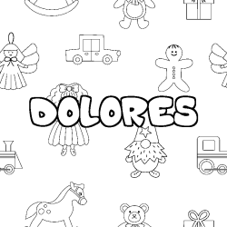 Coloriage pr&eacute;nom DOLORES - d&eacute;cor Jouets