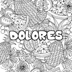 Coloriage pr&eacute;nom DOLORES - d&eacute;cor Mandala fruits