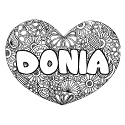 Coloriage prénom DONIA - décor Mandala coeur