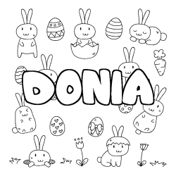 Coloriage prénom DONIA - décor Paques