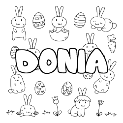 Coloriage pr&eacute;nom DONIA - d&eacute;cor Paques