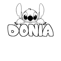 Coloriage prénom DONIA - décor Stitch