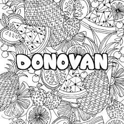 Coloriage pr&eacute;nom DONOVAN - d&eacute;cor Mandala fruits