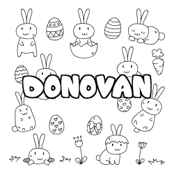 Coloriage prénom DONOVAN - décor Paques