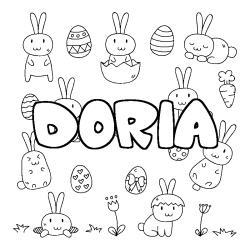 Coloriage pr&eacute;nom DORIA - d&eacute;cor Paques