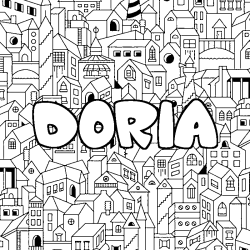 Coloriage pr&eacute;nom DORIA - d&eacute;cor Ville