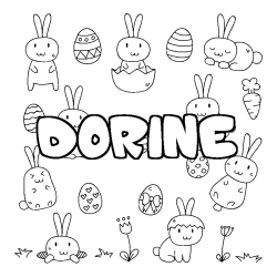 Coloriage pr&eacute;nom DORINE - d&eacute;cor Paques