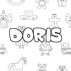 Coloriage prénom DORIS - décor Jouets