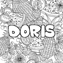 Coloriage pr&eacute;nom DORIS - d&eacute;cor Mandala fruits
