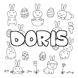 Coloriage prénom DORIS - décor Paques