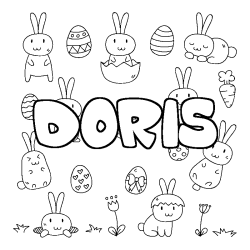 Coloriage pr&eacute;nom DORIS - d&eacute;cor Paques