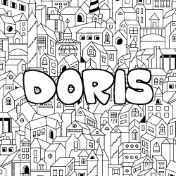 Coloriage pr&eacute;nom DORIS - d&eacute;cor Ville