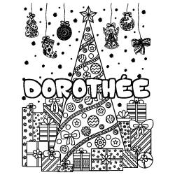 Coloriage prénom DOROTHÉE - décor Sapin et Cadeaux