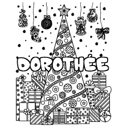 Coloriage pr&eacute;nom DOROTH&Eacute;E - d&eacute;cor Sapin et Cadeaux