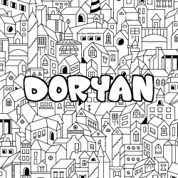Coloriage prénom DORYAN - décor Ville