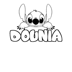 Coloriage prénom DOUNIA - décor Stitch